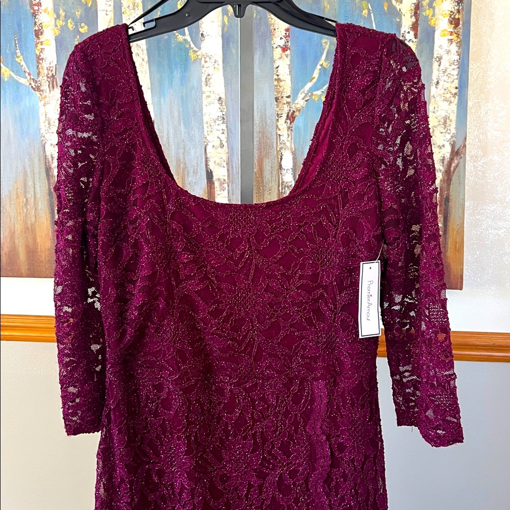 Premier Amour Elegant Lace Burgundy Dress NWT